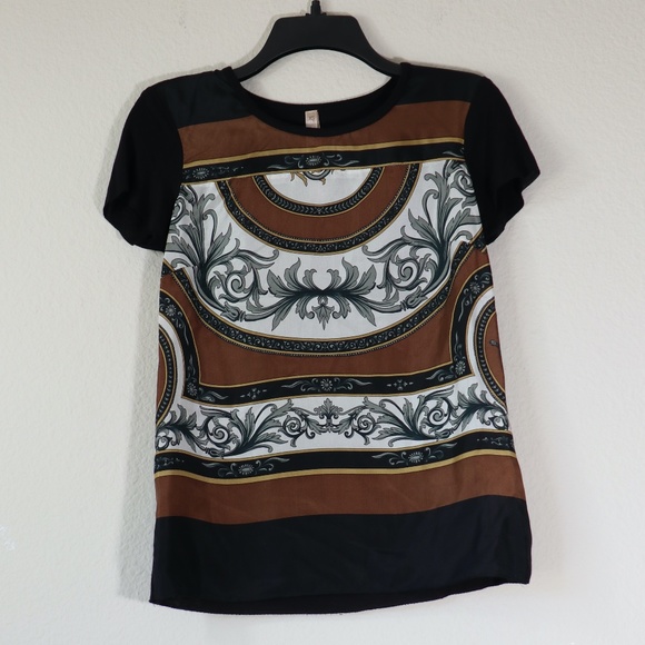 Short sleeve top w/silk front & black tee back - Picture 7 of 11
